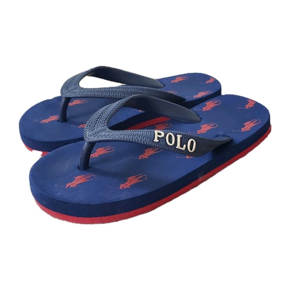 Polo Ralph Lauren Monogram Camino Toddler Sz 11/12 Red White Blue Flip Flops